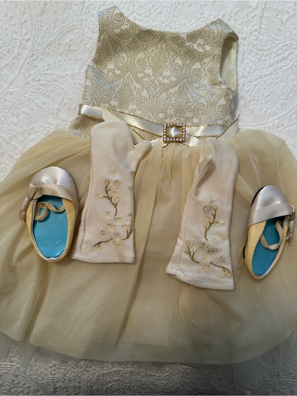 American girl Doll Dress Ballet Shoes Set - Cream/Gold